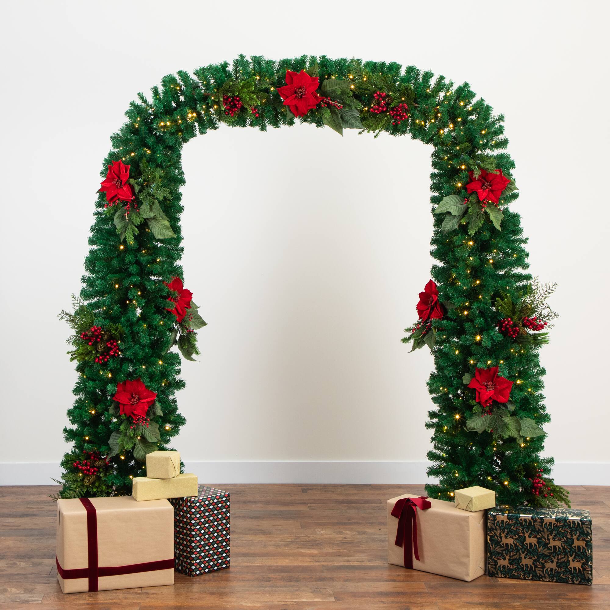 8ft. Pre-Lit Pine Artificial Christmas Tree Archway, Warm White LED Lights